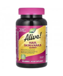 Nature's Way Alive! Hair Skin & Nails 60 жевательных таблеток, для здоровья волос, кожи и ногтей, со вкусом клубники