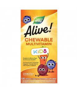 Nature's Way Alive! Kids Chewable Multivitamin 120 жевательных таблеток, жевательные мультивитамины для детей, со вкусом апельсина и ягод