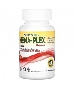 Natures Plus Hema-Plex 60 быстродействующих капсул, высокоэффективное хелатное железо и другие питательные вещества