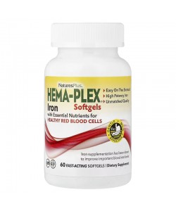 Natures Plus Hema-Plex 60 швидкодіючих капсул, високоефективне хелатне залізо та інші поживні речовини