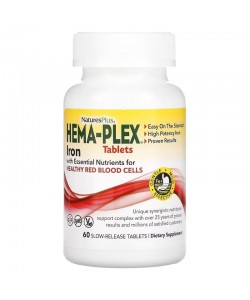 Natures Plus Hema-Plex 60 таблеток с медленным высвобождением, высокоэффективное хелатное железо и другие питательные вещества