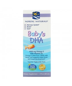 Nordic Naturals Baby's DHA with Vitamin D3 60 мл, омега-3 з вітаміном D3 для дітей, виготовлена із повністю дикої арктичної тріски