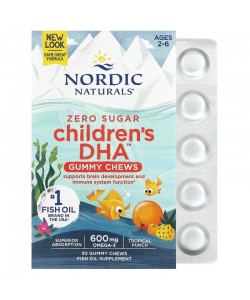 Nordic Naturals Children's DHA 600 mg 30 жувальних таблеток, омега-3 для дітей, виготовлена із повністю дикої риби, з тропічним смаком