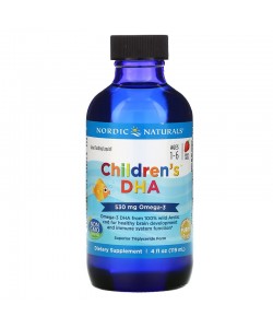 Nordic Naturals, Children's DHA 119 мл, омега-3 для дітей, виготовлена із повністю дикої арктичної тріски, з полуничним смаком