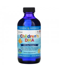 Nordic Naturals Children's DHA 237 мл, омега-3 для детей, изготовлена ​​из полностью дикой арктической трески, с клубничным вкусом