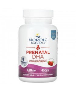 Nordic Naturals Prenatal DHA 90 м'яких капсул, пренатальна ДГК зі смаком полуниці