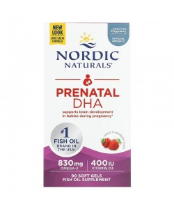 Nordic Naturals Prenatal DHA 90 мягких капсул, пренатальная ДГК со вкусом клубники