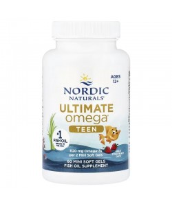 Nordic Naturals Ultimate Omega Teen 1120 mg 60 мягких мини капсул, омега-3 для детей от 12 лет, со вкусом клубники