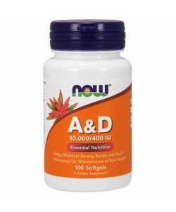 Now Foods A&D 10 000/400 IU 100 мягких капсул, жирорастворимые витамины А и D