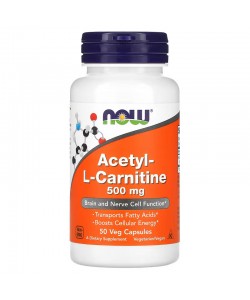 Now Foods Acetyl L-Carnitine 500 mg 50 капсул, ацетил-L-карнитин