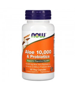 Now Foods Aloe 10,000 & Probiotics, 60 капсул, органическое алоэ с пробиотиками