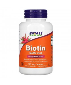 Now Foods Biotin 5000 mcg 120 капсул, биотин (витамин В7)