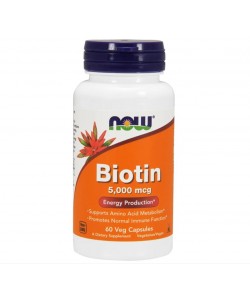 Now Foods Biotin 5000 mcg 60 капсул, біотин (вітамін В7)