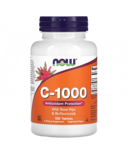 Now Foods C-1000 With Rose Hips & Bioflavonoids 100 таблеток, витамин С + шиповник и биофлавоноиды