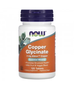 Now Foods Copper Glycinate 3 mg 120 таблеток, мідь