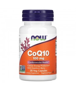 Now Foods CoQ10 100 mg 30 капсул, коэнзим Q10 и плоды боярышника