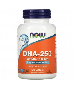 Now Foods DHA-250 120 мягких капсул, докозагексаеновая кислота с добавлением эйкозапентаеновой кислоты 500 DHA / 250 EPA