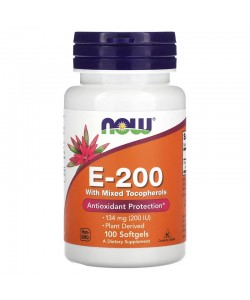 Now Foods E-200 with Mixed Tocopherols 134 mg 200 IU 100 мягких капсул, витамин E (d-альфа-токоферол) со смешанными токоферолами (d-бета, d-дельта, d-гамма)