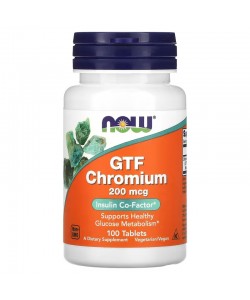 Now Foods GTF Chromium 200 mcg 100 таблеток, нікотинат гліцинат хрому