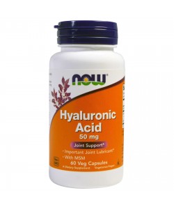 Now Foods Hyaluronic Acid 50 mg 60 капсул, гиалуроновая кислота + метилсульфонилметан (MSM)