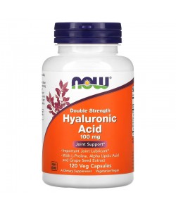 Now Foods Hyaluronic Acid 100 mg 120 капсул, гиалуроновая кислота с L-пролином, альфа-липоевой кислотой и экстрактом виноградных косточек