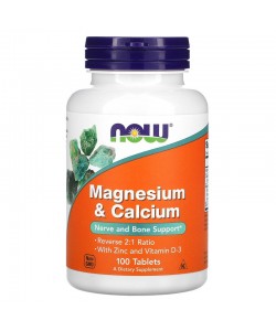 Now Foods Magnesium & Calcium 100 таблеток, магний и кальций с цинком и витамином D-3