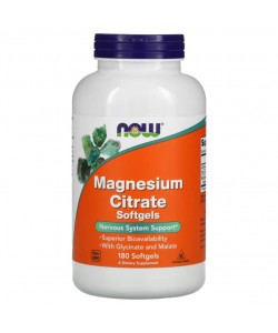 Now Foods Magnesium Citrate 180 мягких гелевых капсул, цитрат магния 