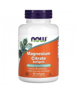 Now Foods Magnesium Citrate 90 мягких капсул, магний (из комплекса цитрата, глицината и малата)