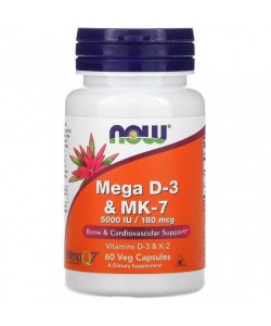 Now Foods Mega D-3 & MK-7 60 капсул, витамины D3 и К2