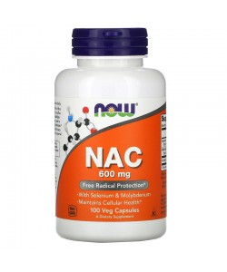 Now Foods NAC 600 mg 100 капсул, N-ацетилцистеїн (NAC) з селеном та молібденом