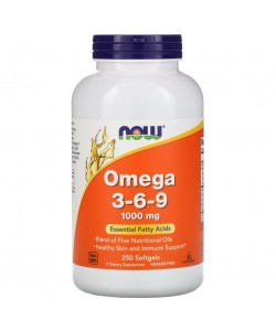 Now Foods Omega 3-6-9 1000 mg 250 гелеві капсули, незамінні жирні кислоти 3-6-9