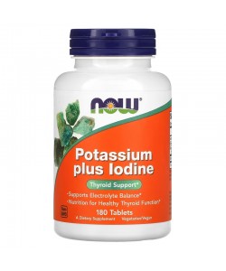 Now Foods Potassium Plus Iodine 180 таблеток, калий плюс йод