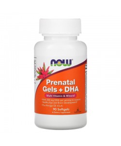 Now Foods Prenatal Gels + DHA 90 капсул, пренатальные поливитамины с добавлением рыбьего жира