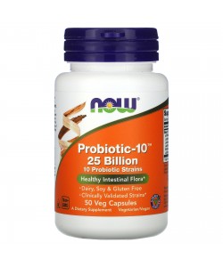 Now Foods Probiotic 10 25 Billion 50 рослинних капсул, 10 штамів пробіотичних бактерій