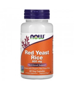 Now Foods Red Yeast Rice 600 мг 60 веганских капсул, красный ферментированный рис