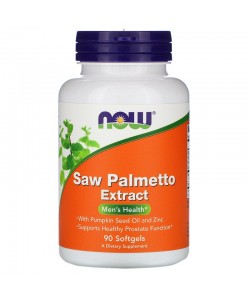 Now Foods Saw Palmetto 90 мягких капсул, экстракт пальмы сереноя, с маслом семян тыквы и цинком