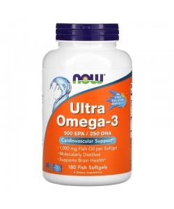 Now Foods Ultra Omega-3 500EPA/250DHA 180 рыбных капсул, ультра омега 3, рыбий жир