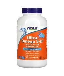 Now Foods Ultra Omega 3-D 180 капсул, омега-3 рыбий жир и витамин D-3