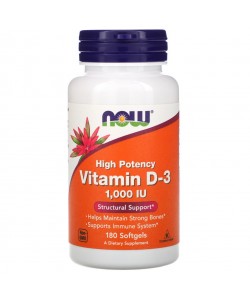 Now Foods Vitamin D-3 1000 IU 180 капсул, витамин д