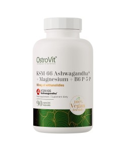 OstroVit KSM-66 Ashwagandha + Magnesium + B6 P-5-P Vege 90 капсул, ашваганда, магний и витамин В6