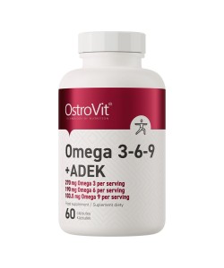 OstroVit Omega 3-6-9 + ADEK 60 капсул, жиророзчинні вітаміни A, D, E і К та омега-3-6-9 жирні кислоти