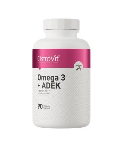 OstroVit Omega 3 + ADEK 90 капсул, жиророзчинні вітаміни A, D, E і К та омега-3 кислоти