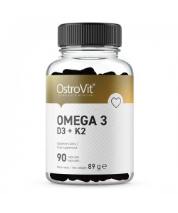 OstroVit Omega 3 D3 + K2 90 капсул, риб'ячий жир та вітаміни D3, K2, а також D-альфа-токоферол