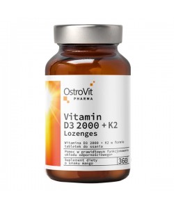 OstroVit Pharma Vitamin D3 2000 IU + K2 Lozenges 360 жевательных таблеток, витамин D3 + К2 МК-7