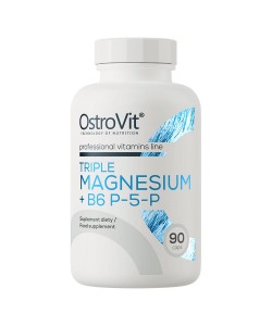 OstroVit Triple Magnesium + B6 P-5-P 90 капсул, магний в форме цитрата, карбоната и лактата 