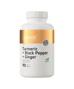 OstroVit Turmeric Black Pepper Ginger 90 таблеток, суміш екстрактів куркуми, чорного перцю, кореня імбиру