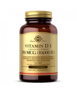 Solgar Vitamin D3 10000 IU 120 мягких капсул, витамин D3 (холекальциферол)