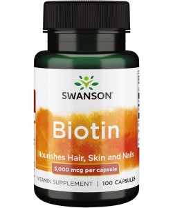 Swanson Biotin 5000 mcg 100 капсул, биотин (витамин В7)