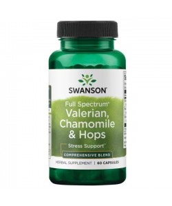 Swanson Valerian, Chamomile & Hops 60 капсул, валериана, ромашка и хмель