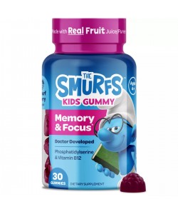 The Smurfs Kids Gummy Memory & Focus 30 таблеток, фосфатидилсерин и B12, в форме жевательных мармеладок, со вкусом ягод